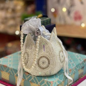 Elegant Embroidered Lotus shaped Potli bag