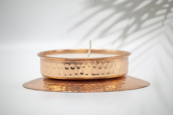 Copper Hammered Candle Jar with Stand