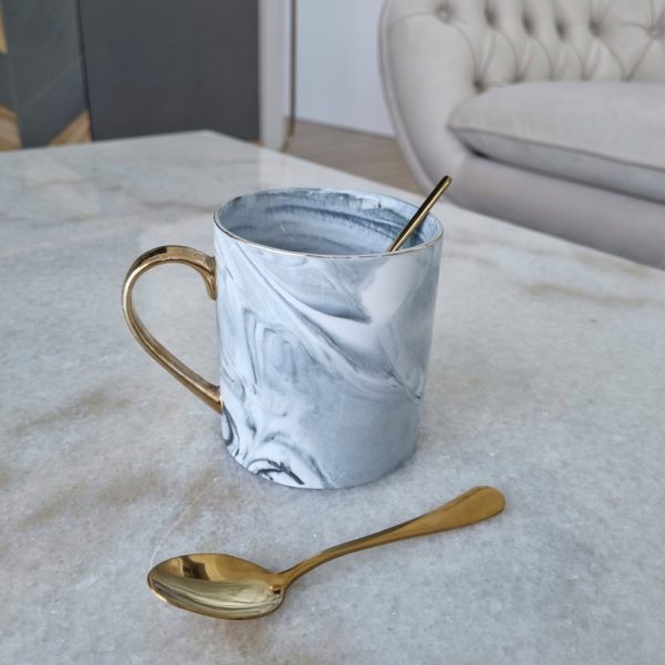 Grey Marble Mug Golden Handle