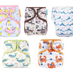 Set of 5 Reusable Cloth Diapers with Printed Designs