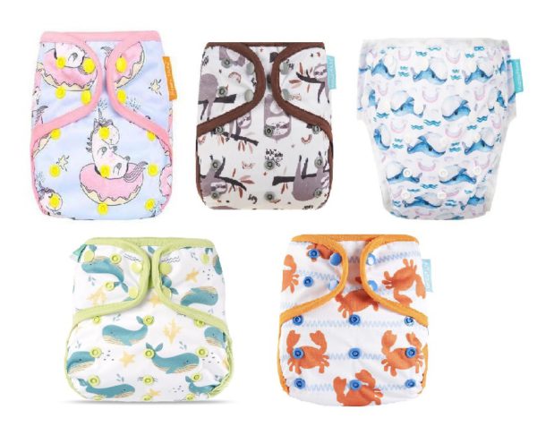 Set of 5 Reusable Cloth Diapers with Printed Designs