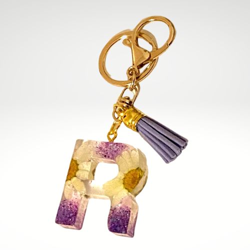 Resin Keychain with Dried Flowers and Tassel