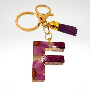Resin Keychain with Dried Flowers and Tassel