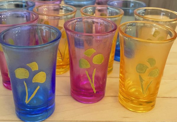 Set of 12 Handpainted Multicoloured Glass Shots Multicoloured Glass Shots