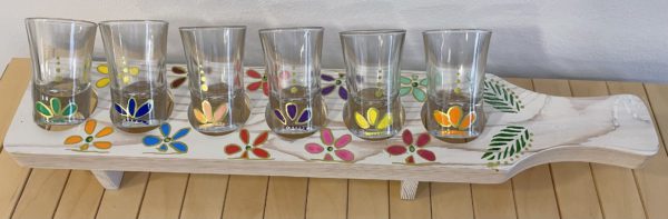 Handpainted Set of 6 Glass Shots with Wooden Paddle