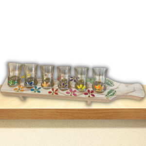 Handpainted Set of 6 Glass Shots with Wooden Paddle