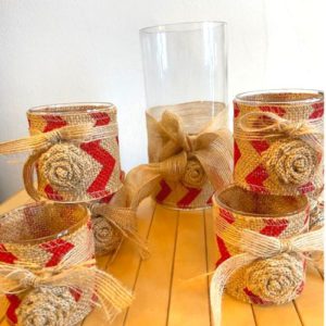 Set of 7 Jute covered Candle Holders