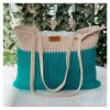 Handmade crocheted tote bag in mesh design in off-white & Tiffany blue colours. You can use this bag as market or beach bag. 