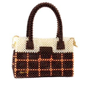 Jadhaab Orange Striped | Handmade Bag | Pearl Beaded Satchel