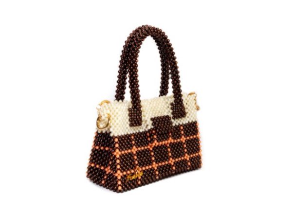 Jadhaab Orange Striped | Handmade Bag | Pearl Beaded Satchel