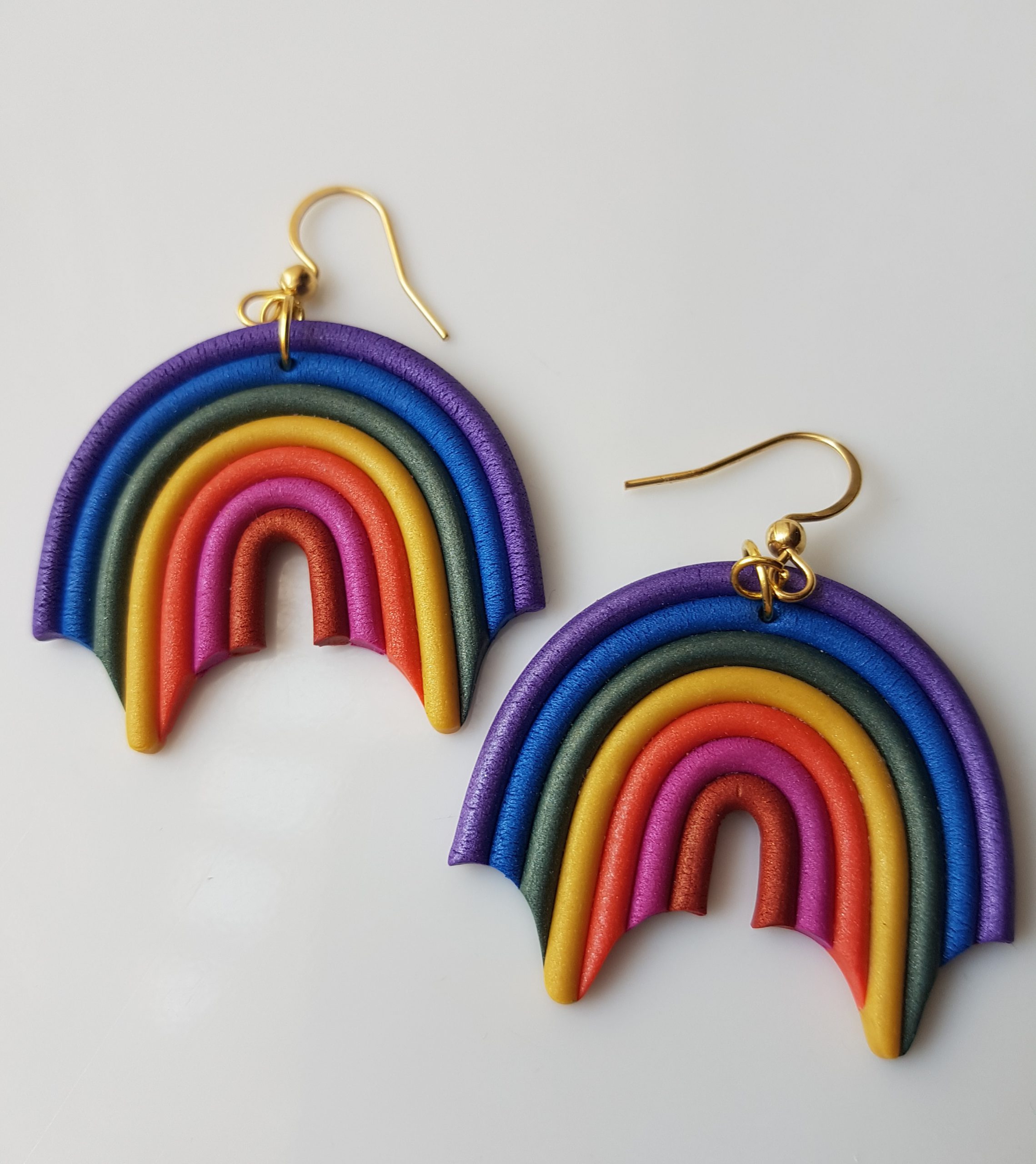 Rainbow Earrings in Metallic Shades | Polymer Clay Earrings - Style 1