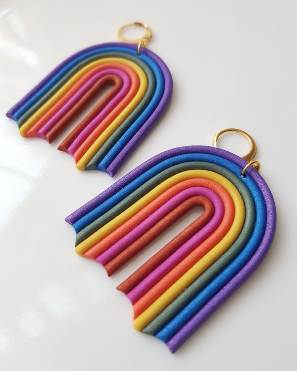 Rainbow Earrings in Metallic Shades | Polymer Clay Earrings - Style 2