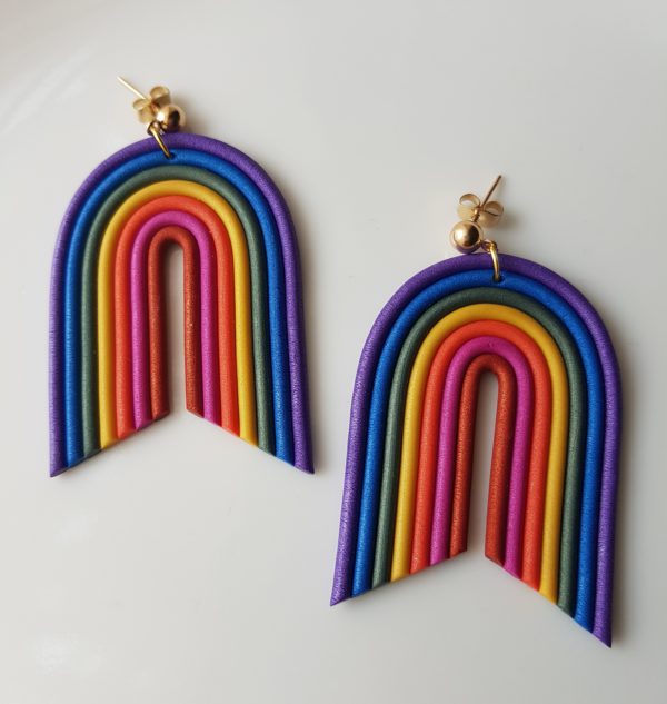 Rainbow Earrings in Metallic Shades | Polymer Clay Earrings Style 3