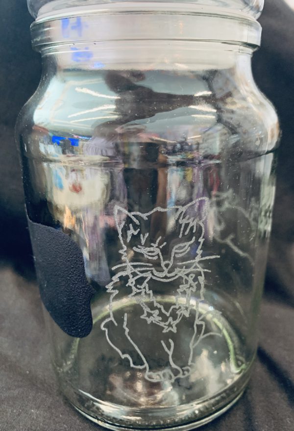 Engraved Glass Jar - Magic Kitty Side A