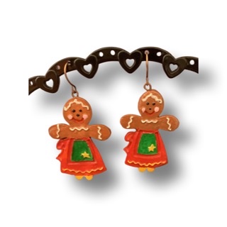 Gingerbread Man Earrings - Lady with Dark Green Apron