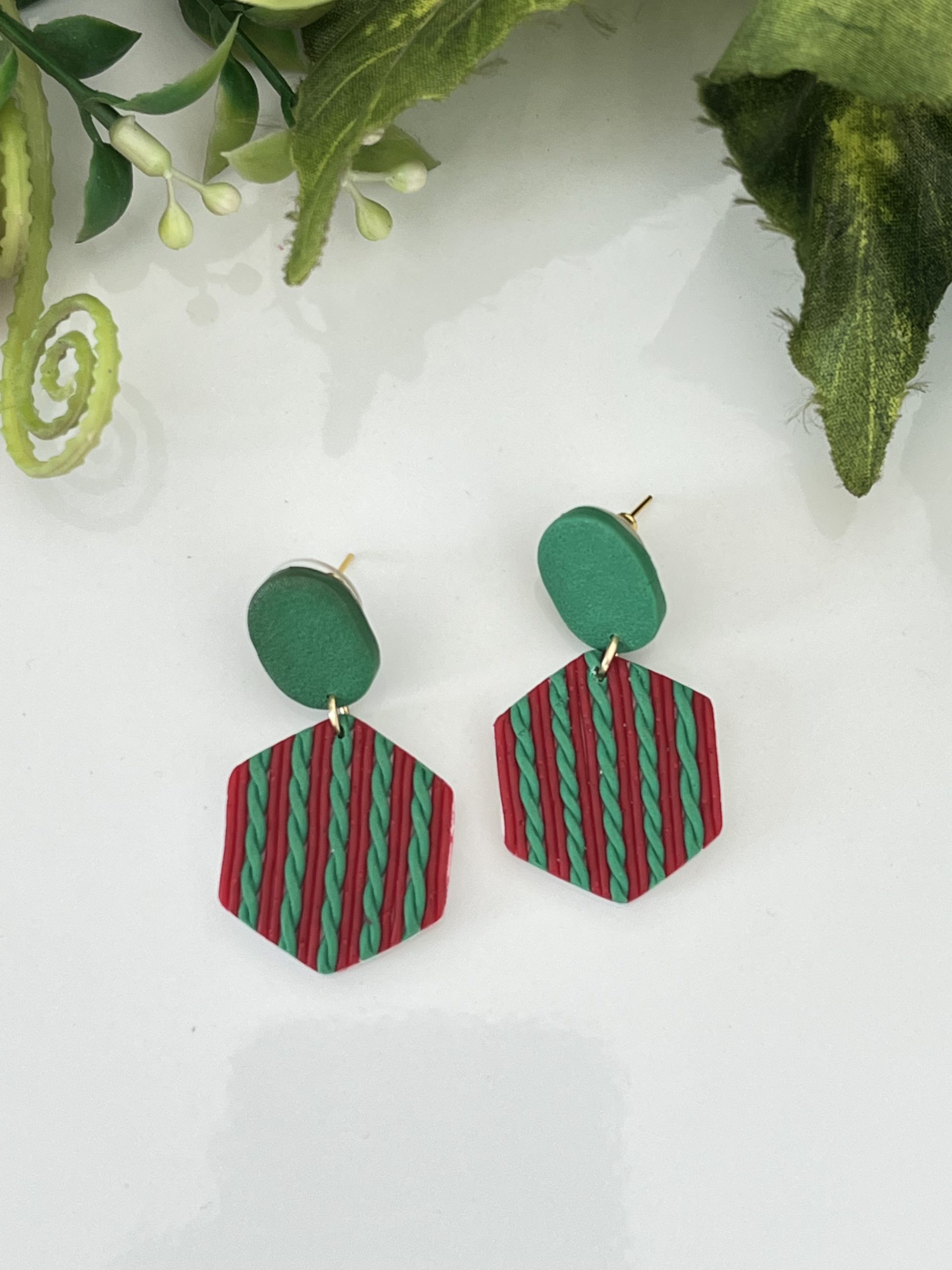Knit Woven Christmas Red & Green Earrings | Festive Accessories