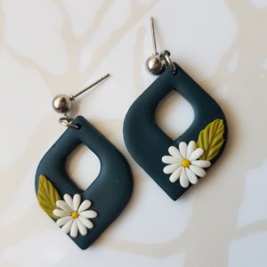 Deep Green Dangle Floral Earrings