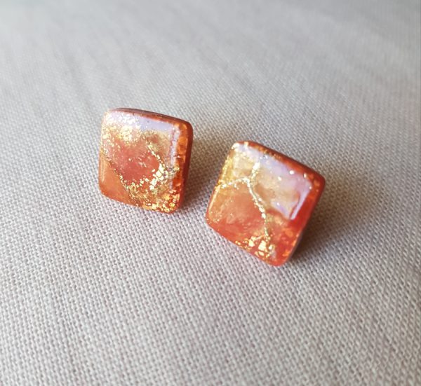 Rose Gold Marbled Earring Studs | Polymer Clay Earrings