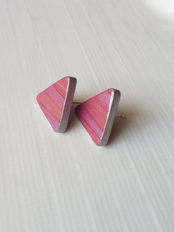 Triangle Studs in Metallic Shades of Pink