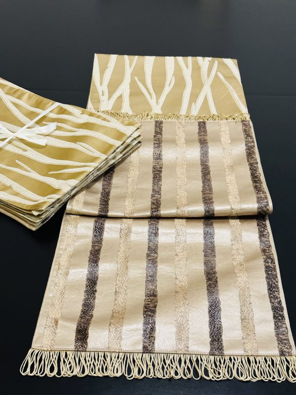 Reversible Golden Brown Table Runner with Placemats