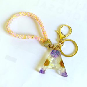 Customised Resin Keychain Letter with Dried Flowers & Tassel