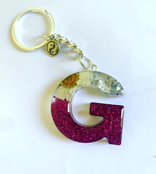 Customised Resin Keychain Letter with Dried Flowers & Tassel
