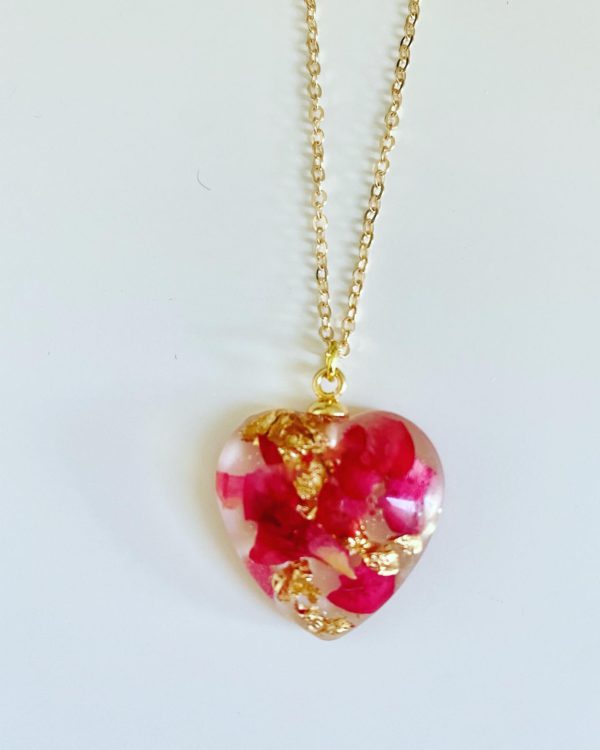Handcrafted Flower filled Heart Necklace