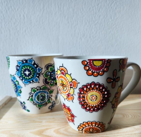 handmade mandala art painted on a mug