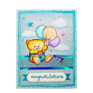 baby born congratulation blue teddy bear baby greeting card handmade