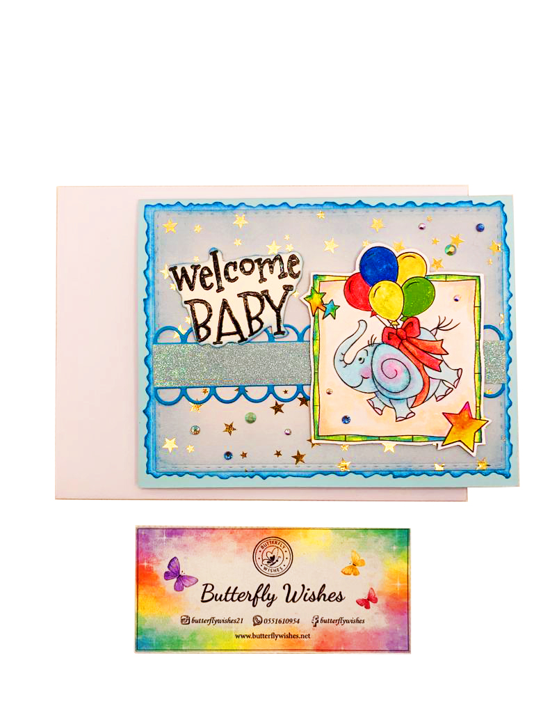 baby born congratulation blue elephant baby greeting card handmade