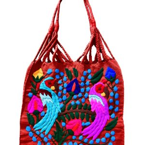 Colorful Mexican woven and embroidered tote bag handmade by indigenous artisans.