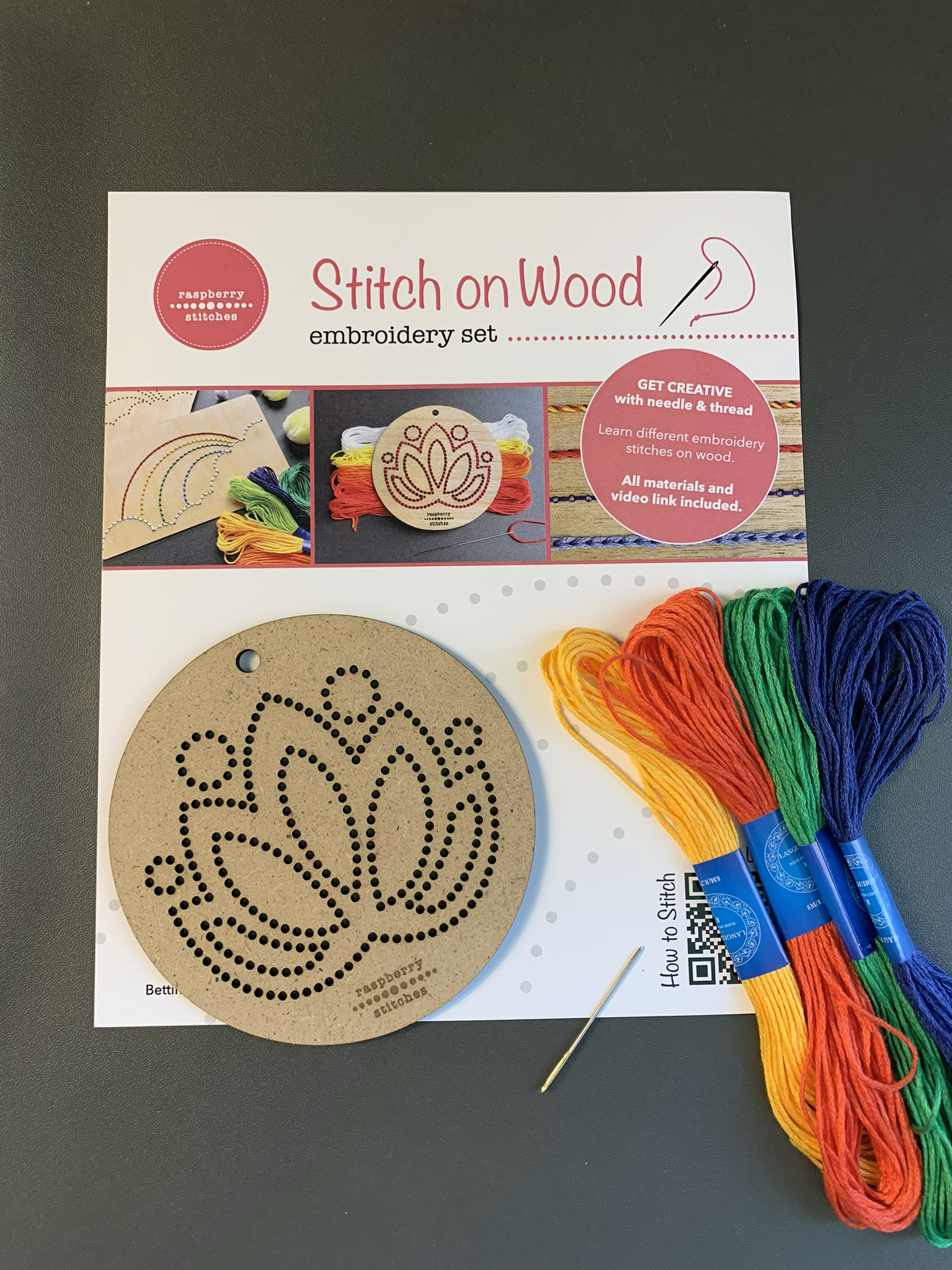 Stitch on wood embroidery DIY set