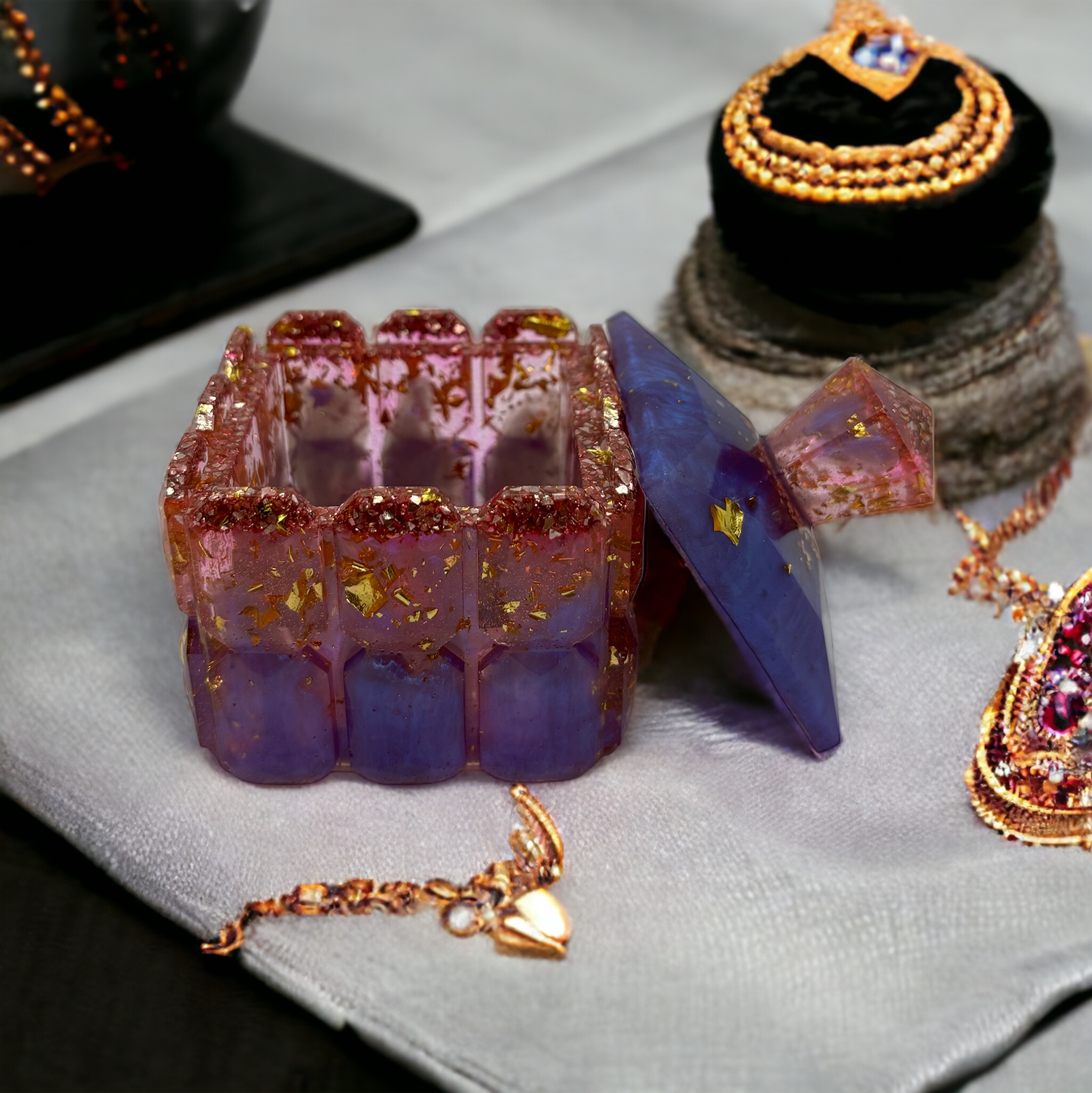 Purple square jewellery box