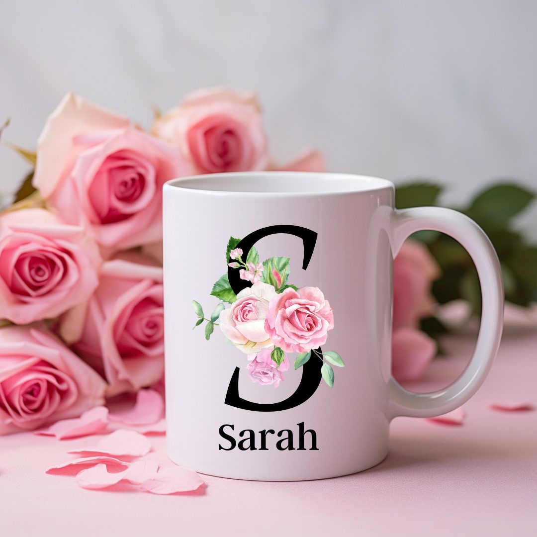 Custom Initial Floral Mug