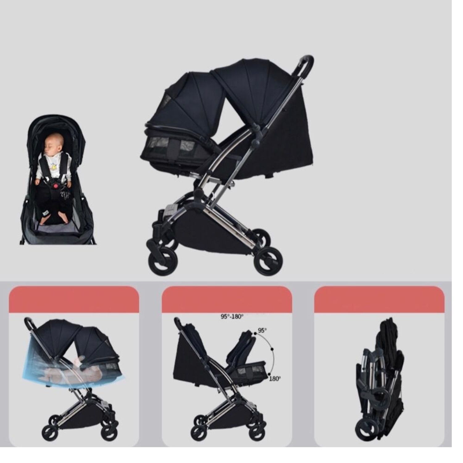 Youbi Toddler German Travel Light Stroller with New Born Attachment
