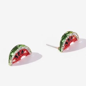 Cute Rhinestone Watermelon Earrings - Sweet Red Heart Fashion Jewelry for Girls